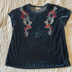 THML Velvet Embroidered Top - blue green XS